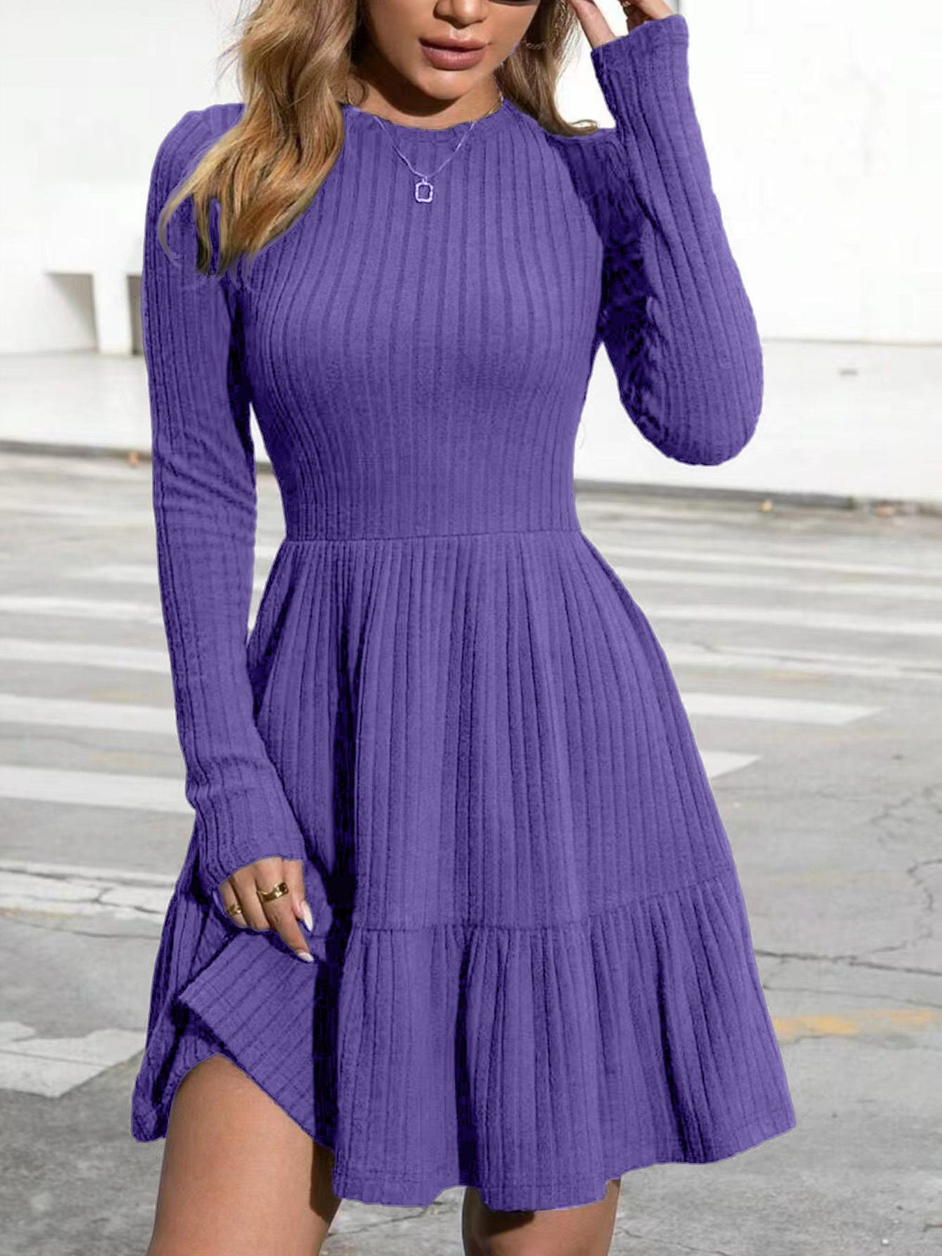 2026【in Stock】Multi-Color Spring and Autumn Tk Amazon Independent Store Slim Fit European and American Women's Clothing Cross-Border Striped Round Neck - Cozy & Co. Market