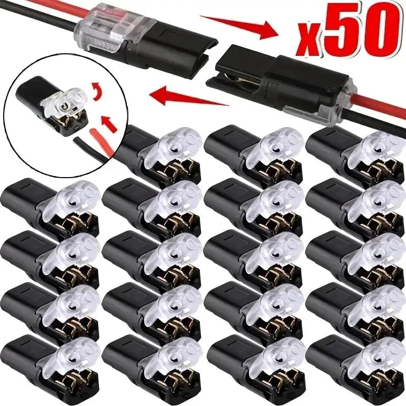 20/50/100 Pack of H2 2-Pin Pluggable Wire Connectors, Nylon Insulated Copper Quick-Connect Terminal Blocks, Suitable for Low-Voltage Cables, No Power Mode Required, No Electronic Components - Cozy & Co. Market