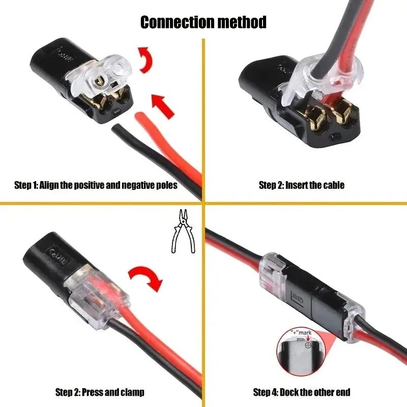 20/50/100 Pack of H2 2-Pin Pluggable Wire Connectors, Nylon Insulated Copper Quick-Connect Terminal Blocks, Suitable for Low-Voltage Cables, No Power Mode Required, No Electronic Components - Cozy & Co. Market