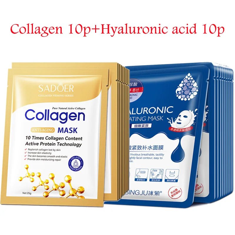 20pcs Snail Collagen Face Mask skincare Moisturizing Anti wrinkle Whitening Facial Masks Face Sheet Mask Korean Skin Care - Cozy & Co. Market