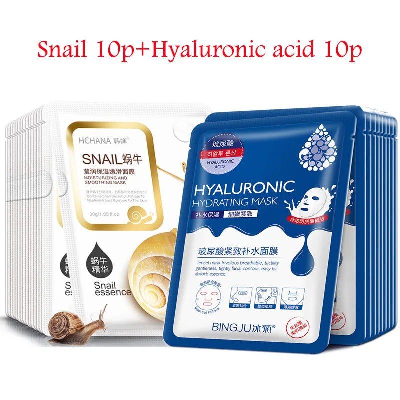 20pcs Snail Collagen Face Mask skincare Moisturizing Anti wrinkle Whitening Facial Masks Face Sheet Mask Korean Skin Care - Cozy & Co. Market