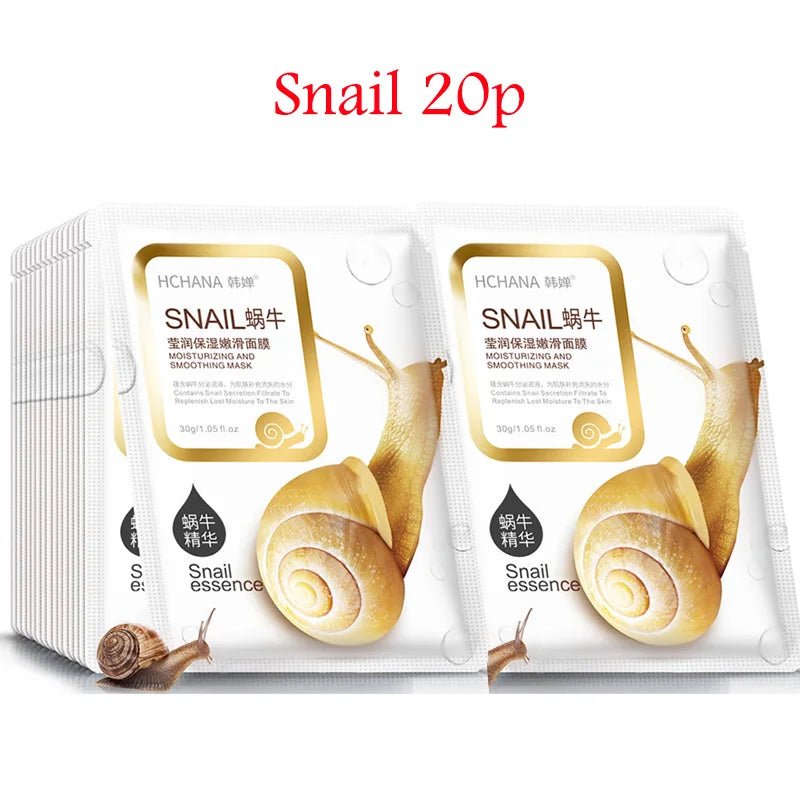 20pcs Snail Collagen Face Mask skincare Moisturizing Anti wrinkle Whitening Facial Masks Face Sheet Mask Korean Skin Care - Cozy & Co. Market