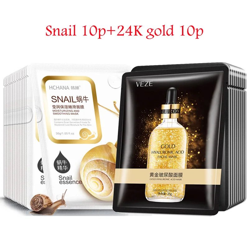 20pcs Snail Collagen Face Mask skincare Moisturizing Anti wrinkle Whitening Facial Masks Face Sheet Mask Korean Skin Care - Cozy & Co. Market