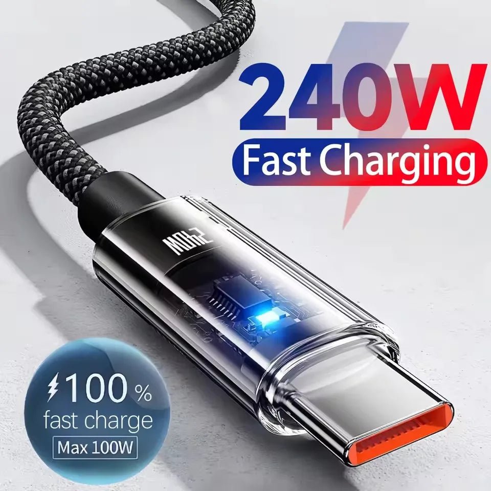 240W Nylon USB Type C Super Fast Charging Cable For Samsung Xiaomi Huawei Honor LED Digital Display USB C Charger Data Cord - Cozy & Co. Market