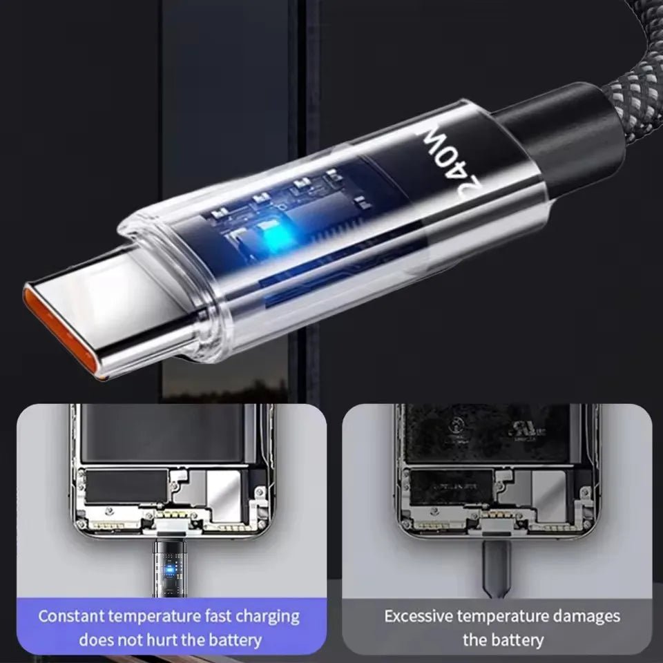 240W Nylon USB Type C Super Fast Charging Cable For Samsung Xiaomi Huawei Honor LED Digital Display USB C Charger Data Cord - Cozy & Co. Market