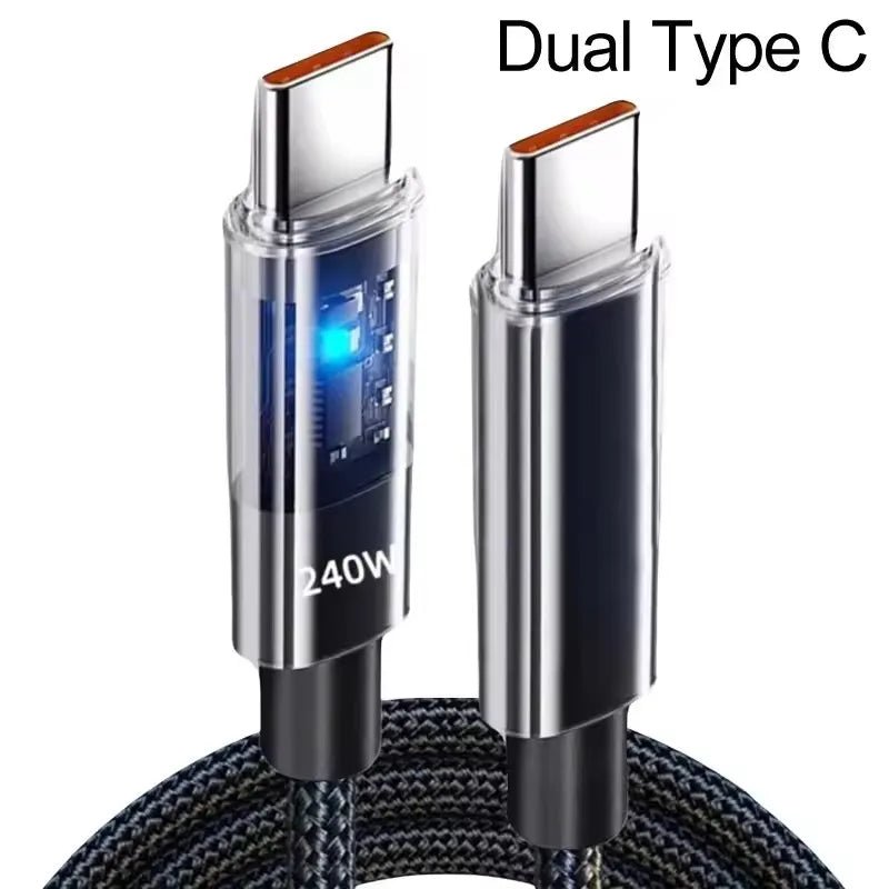 240W Nylon USB Type C Super Fast Charging Cable For Samsung Xiaomi Huawei Honor LED Digital Display USB C Charger Data Cord - Cozy & Co. Market