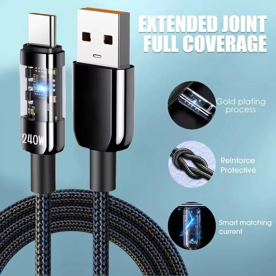 240W Nylon USB Type C Super Fast Charging Cable For Samsung Xiaomi Huawei Honor LED Digital Display USB C Charger Data Cord - Cozy & Co. Market