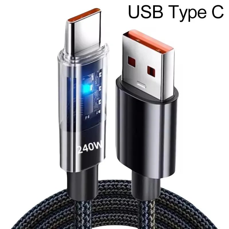 240W Nylon USB Type C Super Fast Charging Cable For Samsung Xiaomi Huawei Honor LED Digital Display USB C Charger Data Cord - Cozy & Co. Market