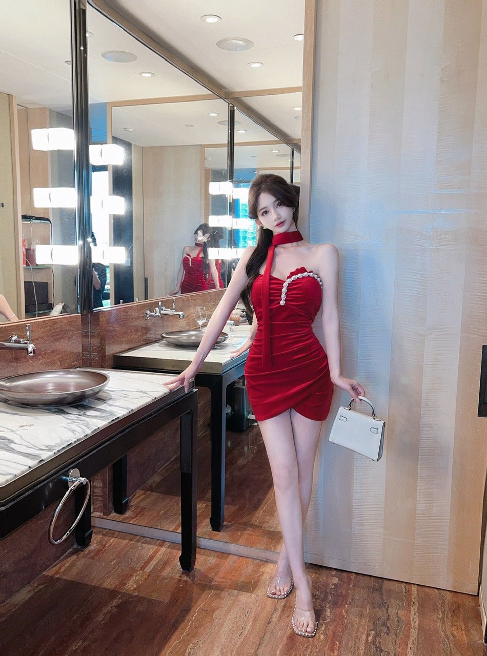 2422 Southeast Asia Cross-border Foreign Trade Sexy Women's Wear Gold Velvet Beaded Strapless Slim-fit Hip Base dress - Cozy & Co. Market