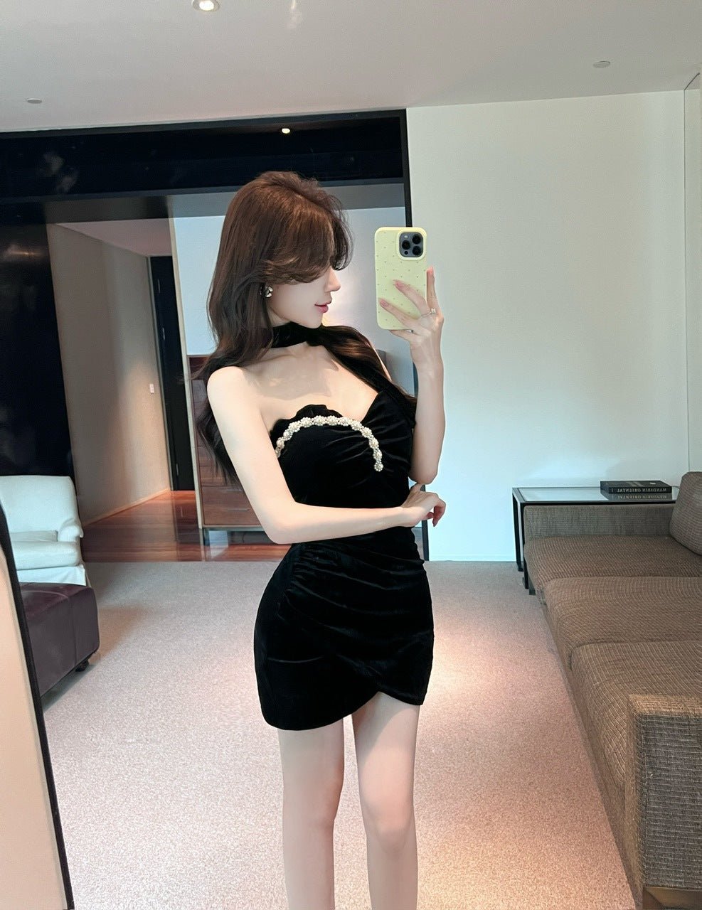 2422 Southeast Asia Cross-border Foreign Trade Sexy Women's Wear Gold Velvet Beaded Strapless Slim-fit Hip Base dress - Cozy & Co. Market