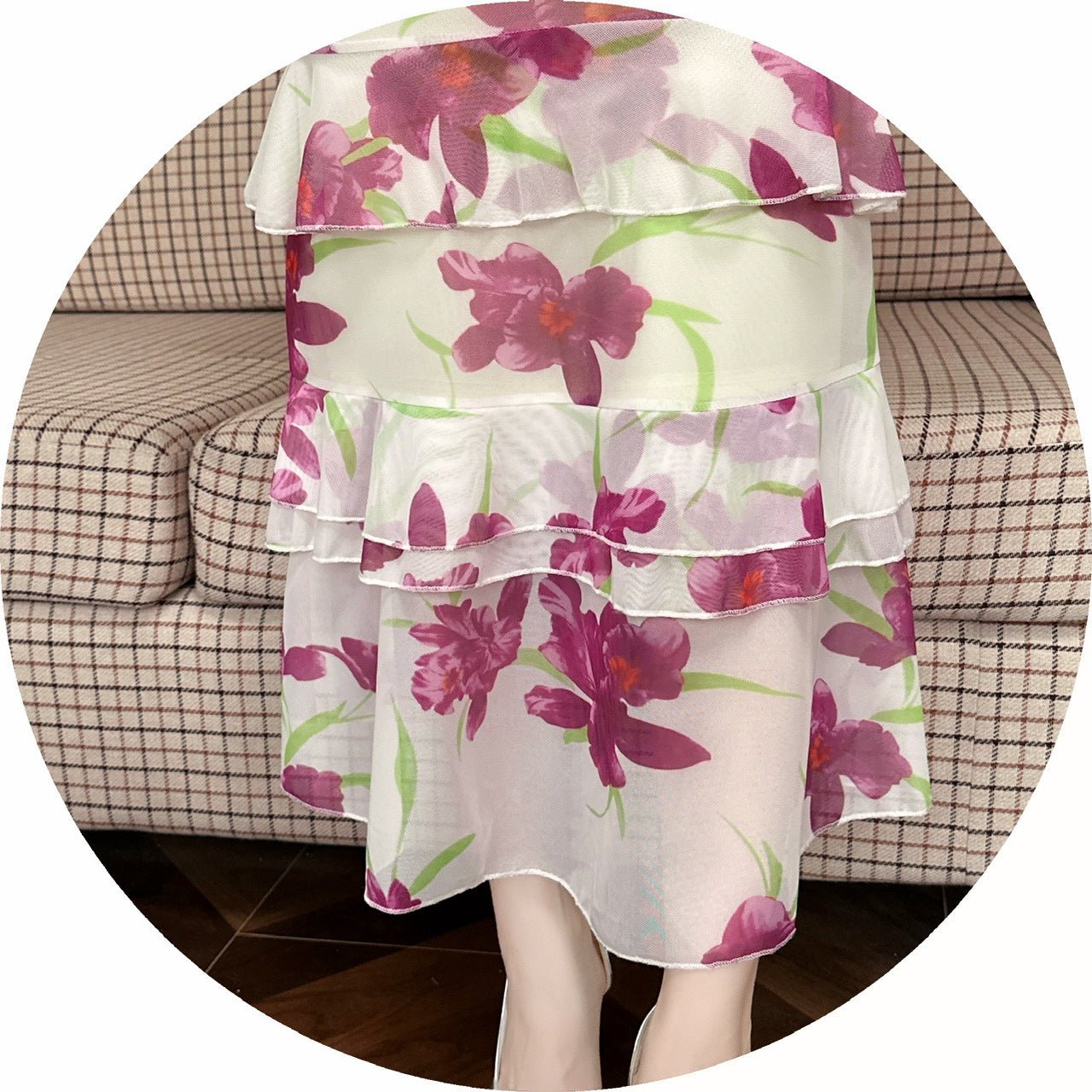 2456 Summer Southeast Asia Cross-Border Foreign Trade Japanese and Korean Style Sexy Women's V-Neck Short-Sleeve Mesh Printed Slimming Long Dress - Cozy & Co. Market