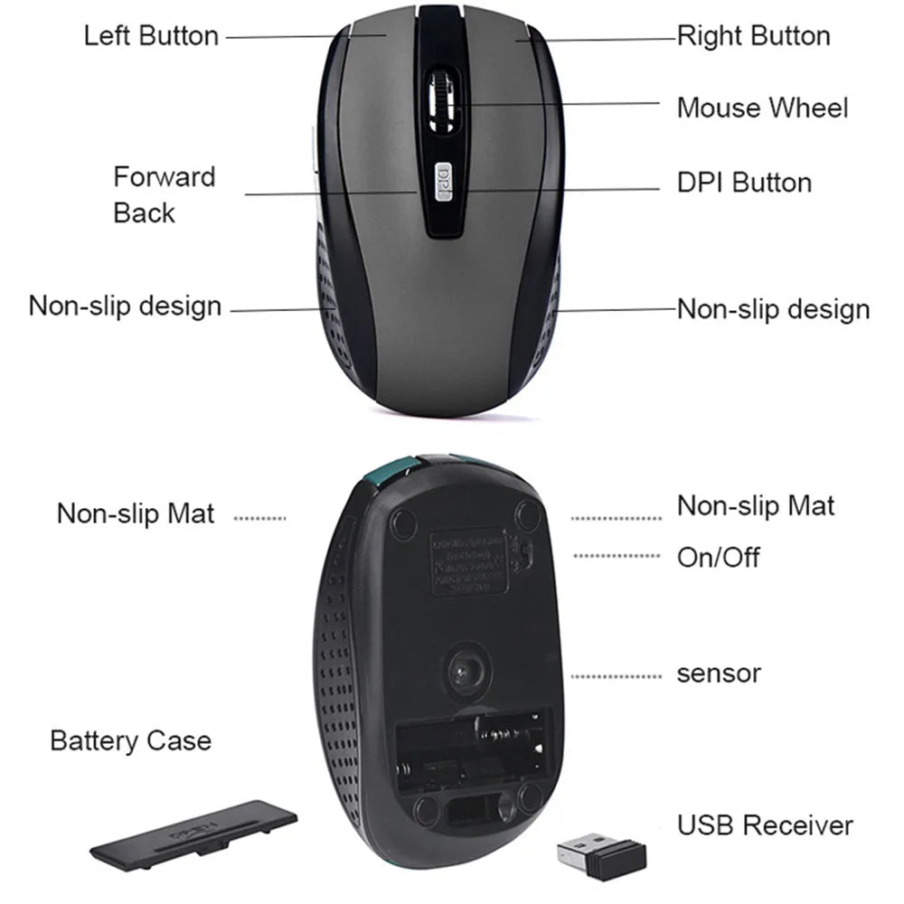 2.4G Wireless Mouse 2.4Ghz Gaming Mouse 6D Optical Wireless Mouse Slim Mini Noiseless Mice DPI1600 for Macbook PC Laptop - Cozy & Co. Market