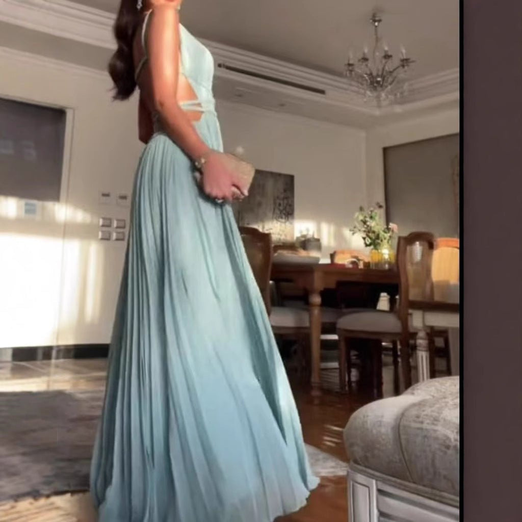 25 Summer New Amazon Cross-border Hot Sale Pleated Lace-up Sleeveless Backless Solid Color Slim-fit Large dress - Cozy & Co. Market