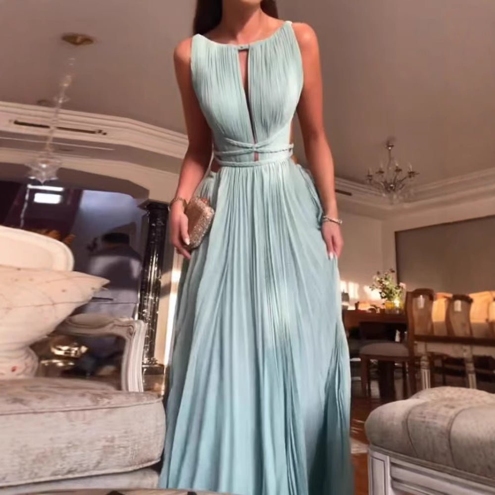25 Summer New Amazon Cross-border Hot Sale Pleated Lace-up Sleeveless Backless Solid Color Slim-fit Large dress - Cozy & Co. Market