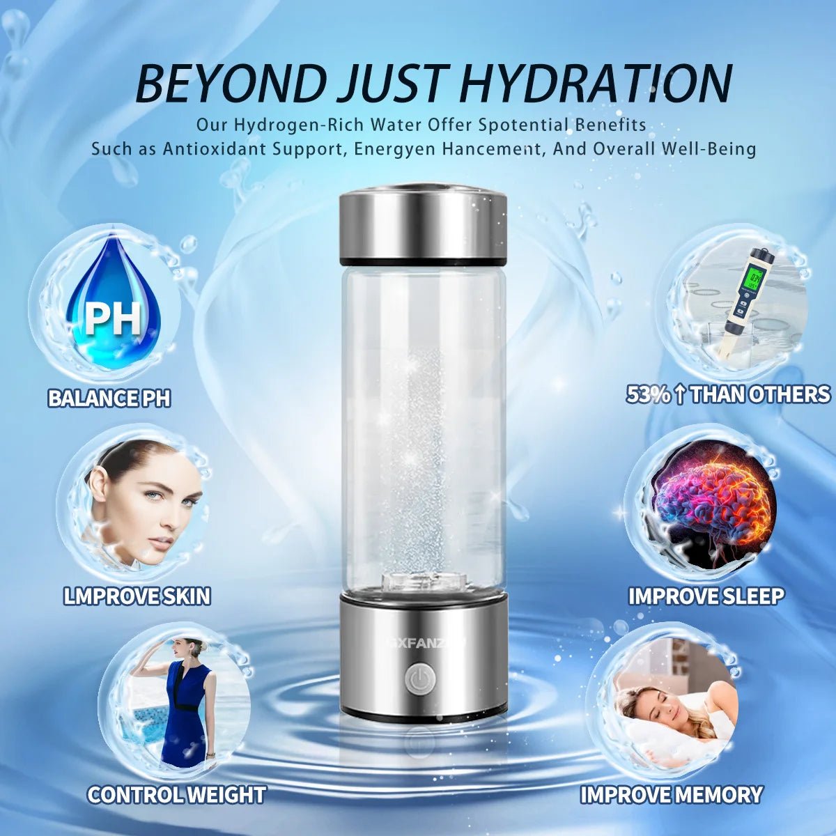 2pack Hydrogen Water Bottle Generator Glass Hydrogenated Water Bottles Health Cup, Hydrogen Water Generator w SPE/PEM Tech - Cozy & Co. Market