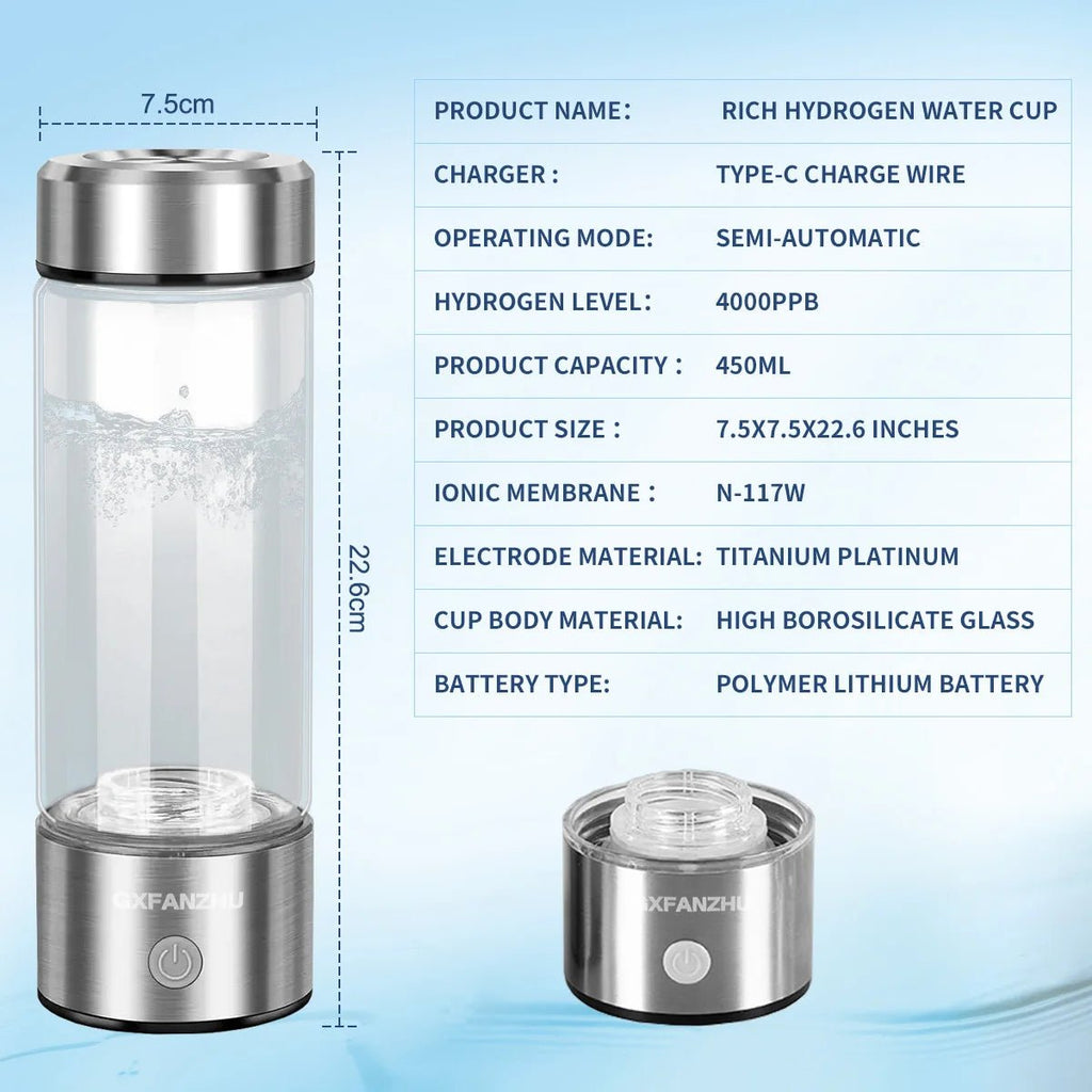 2pack Hydrogen Water Bottle Generator Glass Hydrogenated Water Bottles Health Cup, Hydrogen Water Generator w SPE/PEM Tech - Cozy & Co. Market