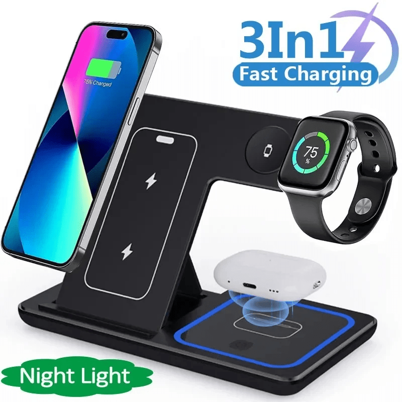 3 In 1 LED Fast Wireless Charger Stand Foldable Charging Station - Cozy & Co. Market