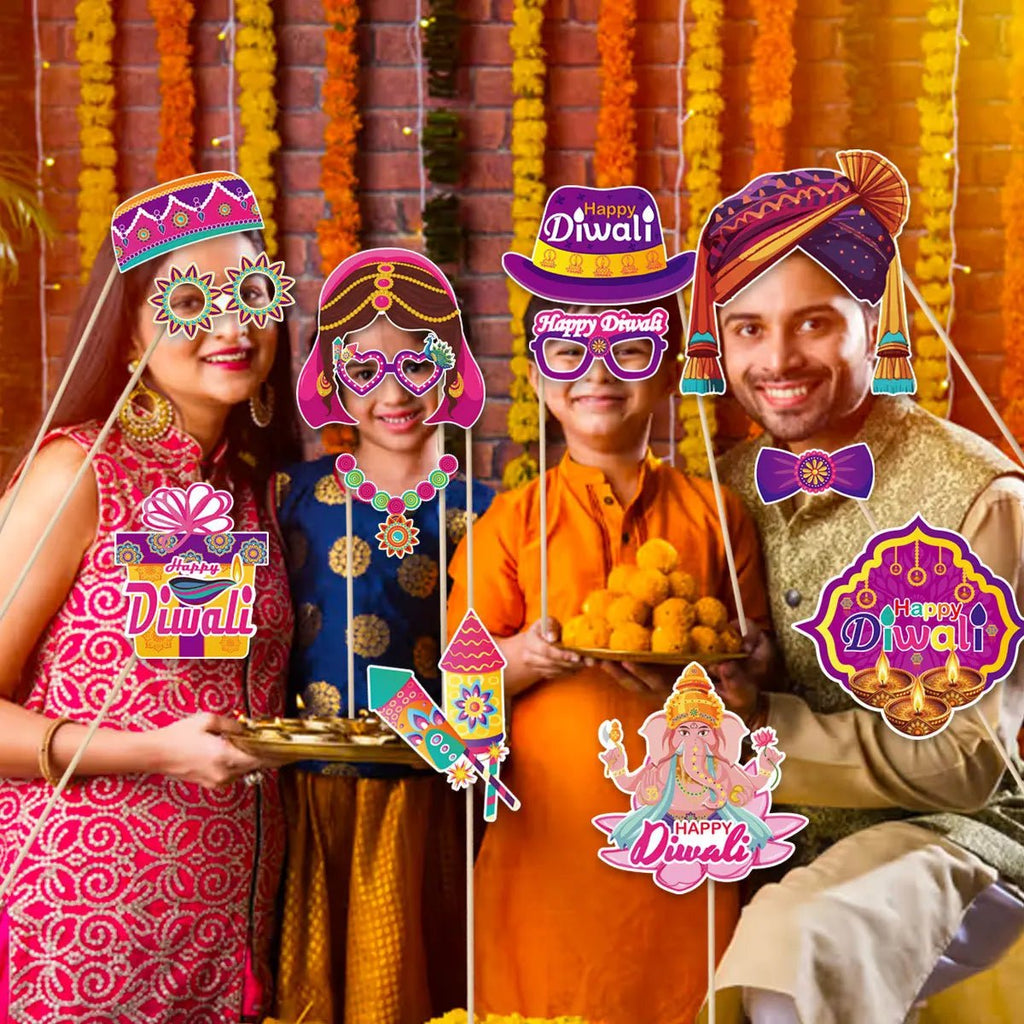 30Pcs/Set Happy Diwali Theme Photo Booth Props Candle Elephant Dress Up Paper Masks for India Diwali Festival Party Decoration - Cozy & Co. Market