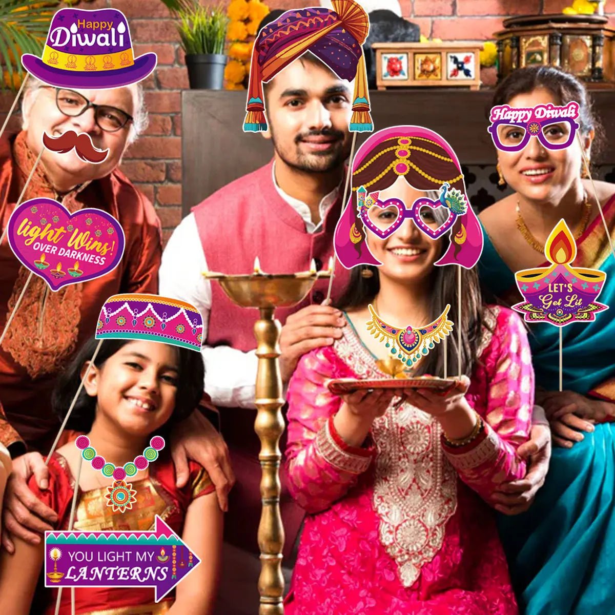 30Pcs/Set Happy Diwali Theme Photo Booth Props Candle Elephant Dress Up Paper Masks for India Diwali Festival Party Decoration - Cozy & Co. Market