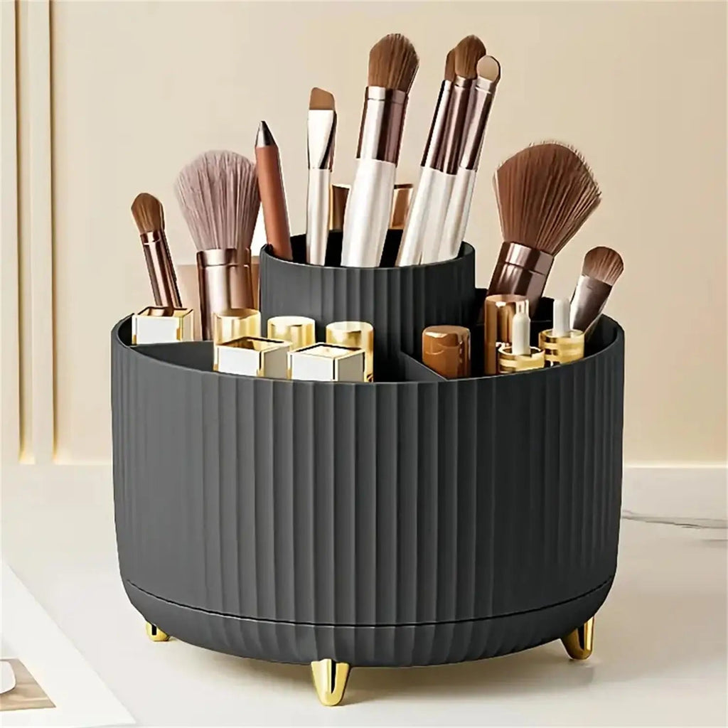 360° Rotating Makeup Organizer - 1pc Plastic Cosmetic Storage with 5 Compartments - Multi-Functional Holder for Brushes - Cozy & Co. Market