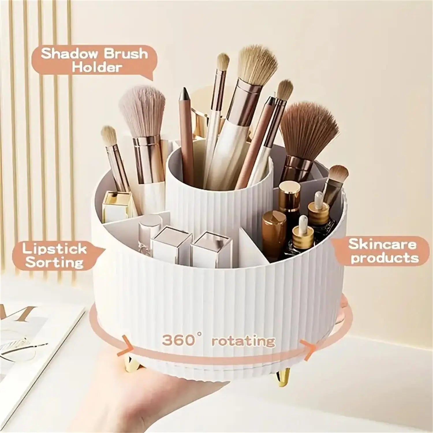 360° Rotating Makeup Organizer - 1pc Plastic Cosmetic Storage with 5 Compartments - Multi-Functional Holder for Brushes - Cozy & Co. Market