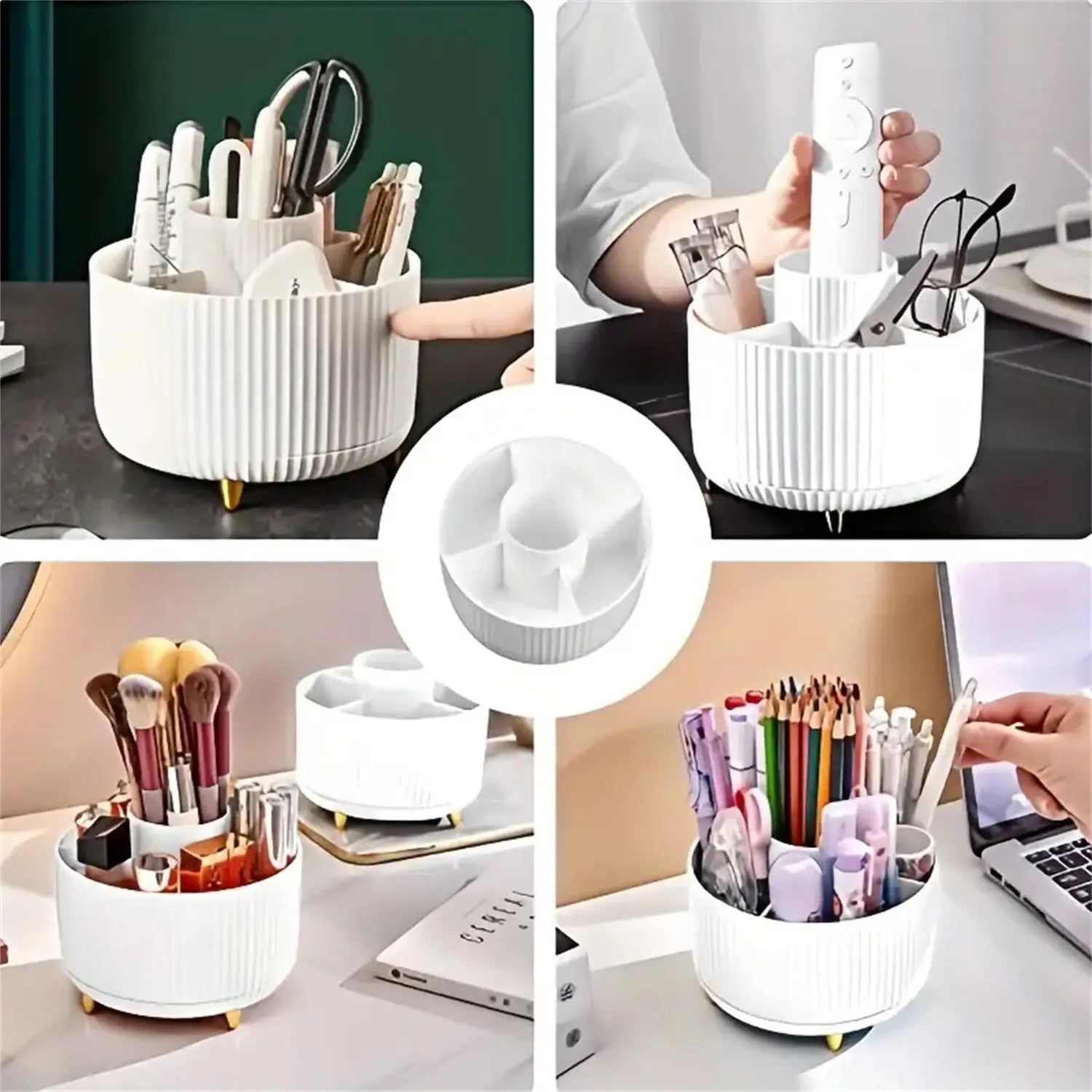 360° Rotating Makeup Organizer - 1pc Plastic Cosmetic Storage with 5 Compartments - Multi-Functional Holder for Brushes - Cozy & Co. Market