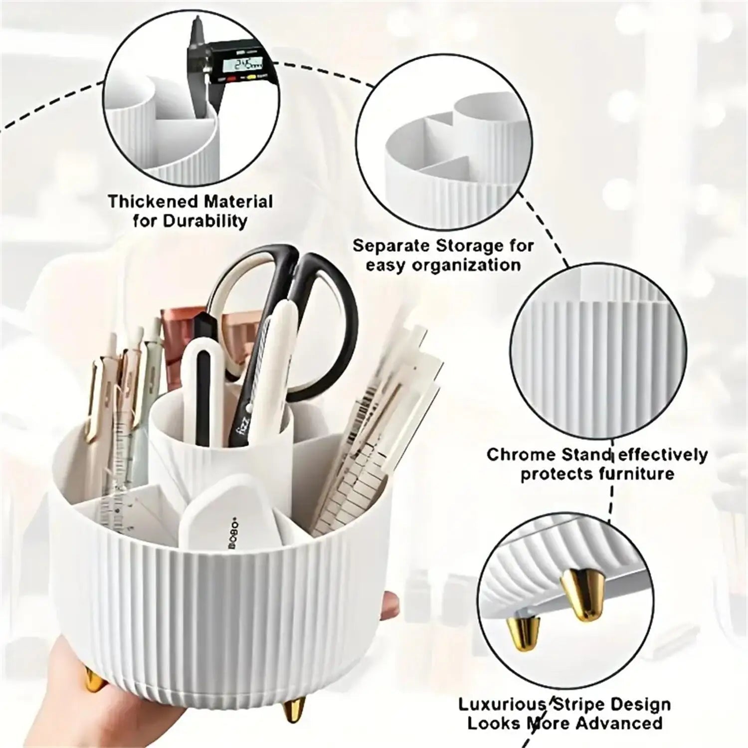 360° Rotating Makeup Organizer - 1pc Plastic Cosmetic Storage with 5 Compartments - Multi-Functional Holder for Brushes - Cozy & Co. Market