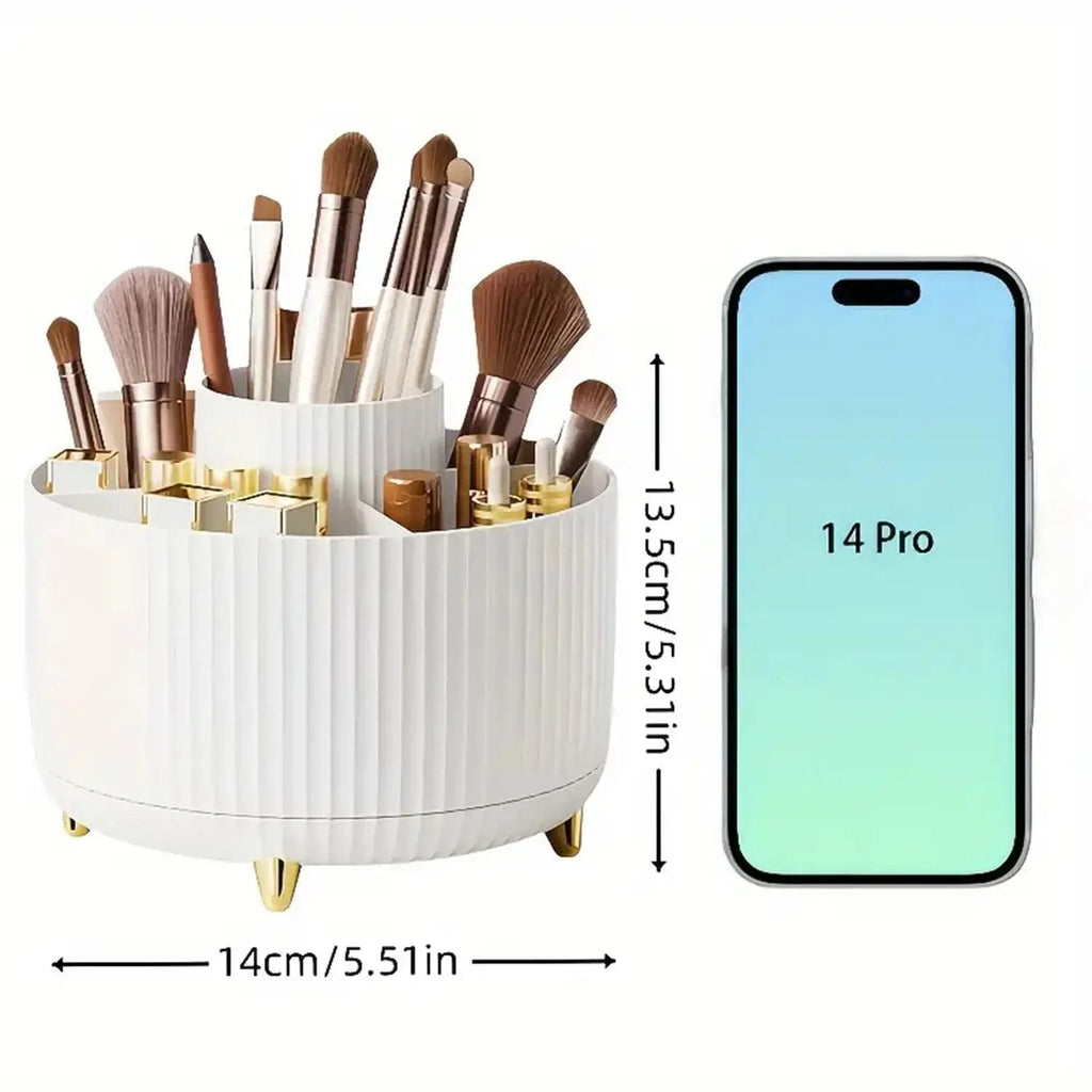 360° Rotating Makeup Organizer - 1pc Plastic Cosmetic Storage with 5 Compartments - Multi-Functional Holder for Brushes - Cozy & Co. Market
