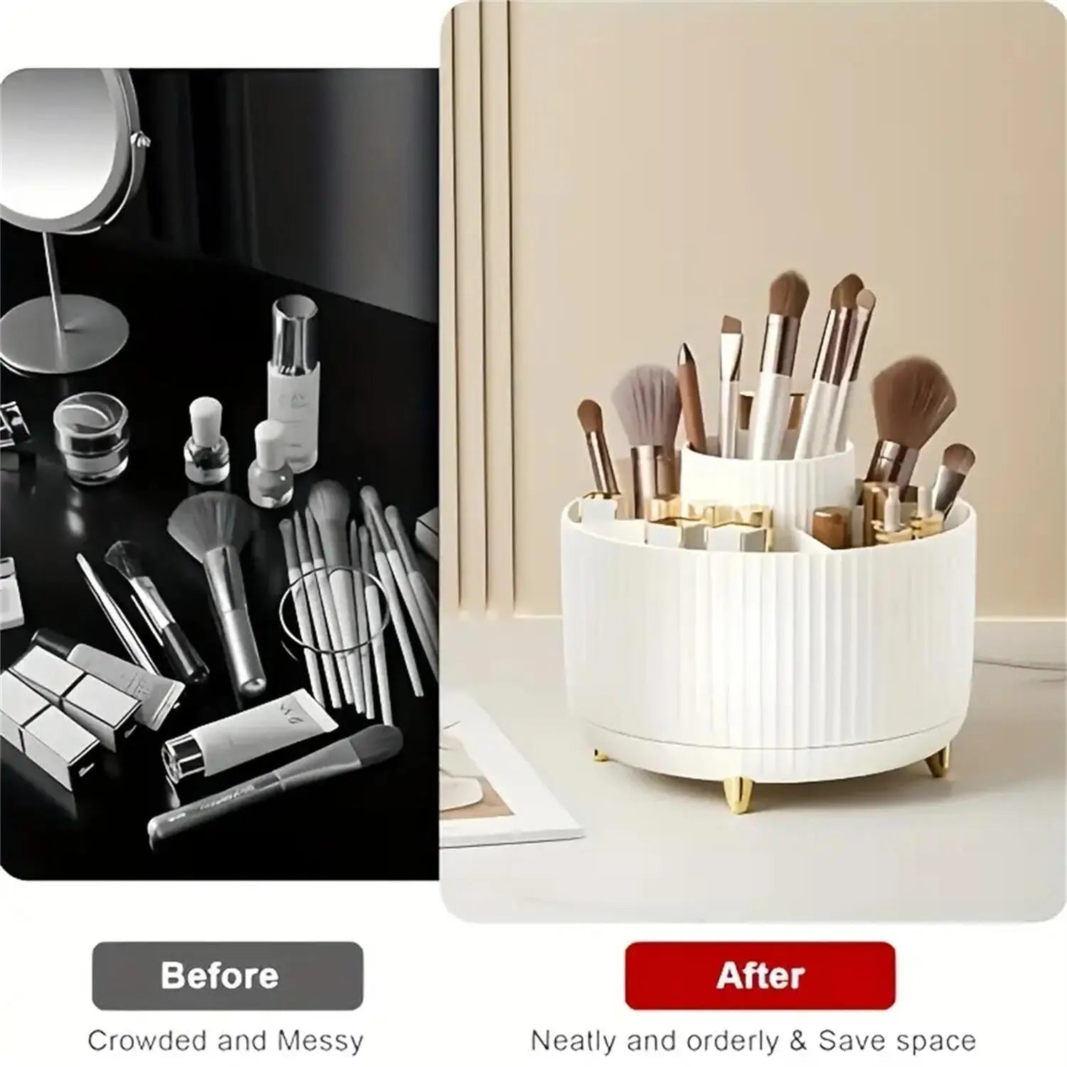 360° Rotating Makeup Organizer - 1pc Plastic Cosmetic Storage with 5 Compartments - Multi-Functional Holder for Brushes - Cozy & Co. Market