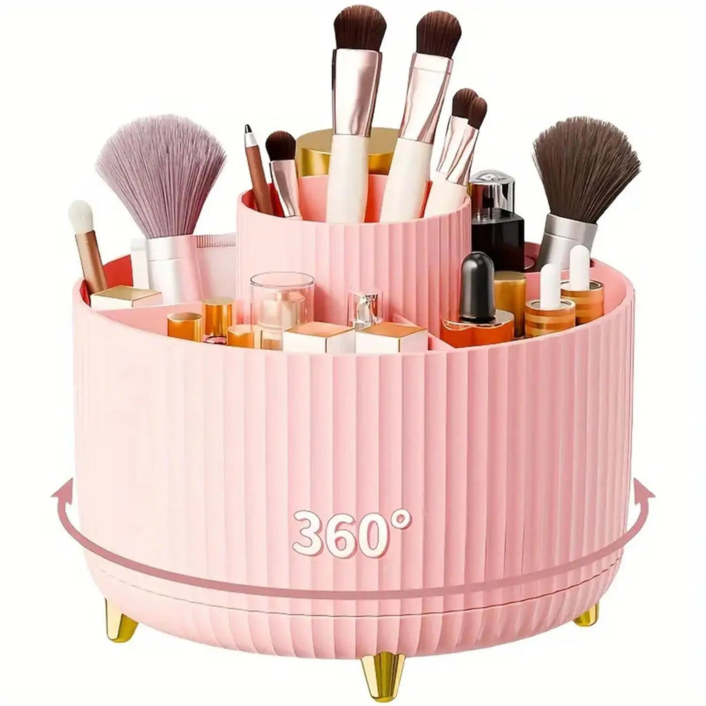 360° Rotating Makeup Organizer - 1pc Plastic Cosmetic Storage with 5 Compartments - Multi-Functional Holder for Brushes - Cozy & Co. Market