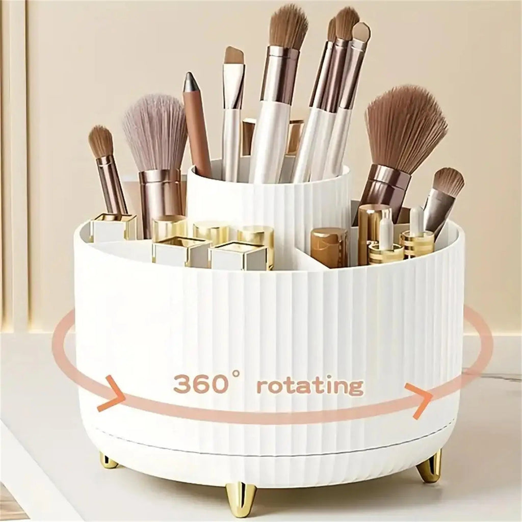 360° Rotating Makeup Organizer - 1pc Plastic Cosmetic Storage with 5 Compartments - Multi-Functional Holder for Brushes - Cozy & Co. Market