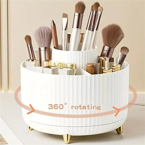 360° Rotating Makeup Organizer - 1pc Plastic Cosmetic Storage with 5 Compartments - Multi-Functional Holder for Brushes - Cozy & Co. Market