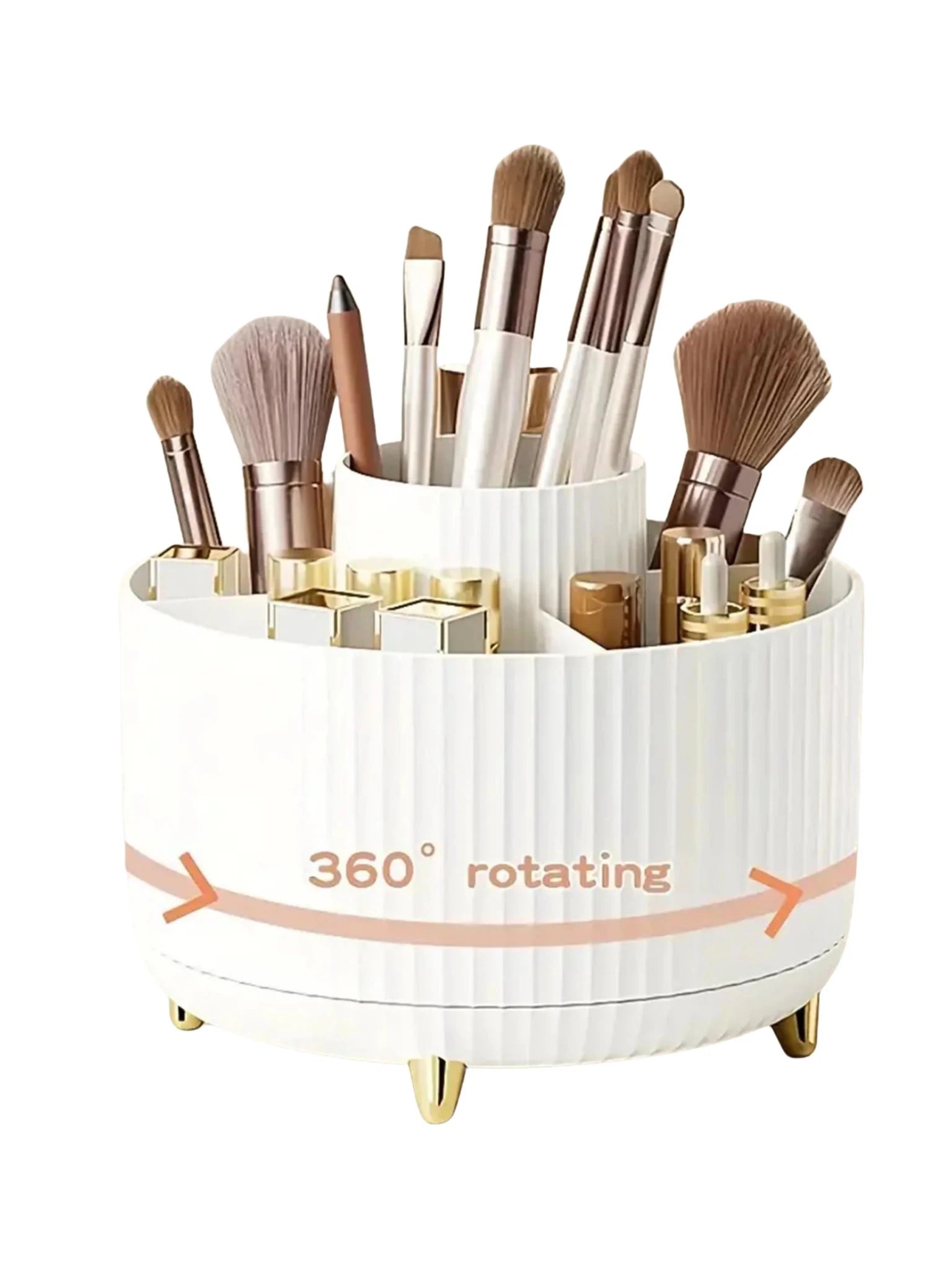 360° Rotating Makeup Organizer - 1pc Plastic Cosmetic Storage with 5 Compartments - Multi-Functional Holder for Brushes - Cozy & Co. Market