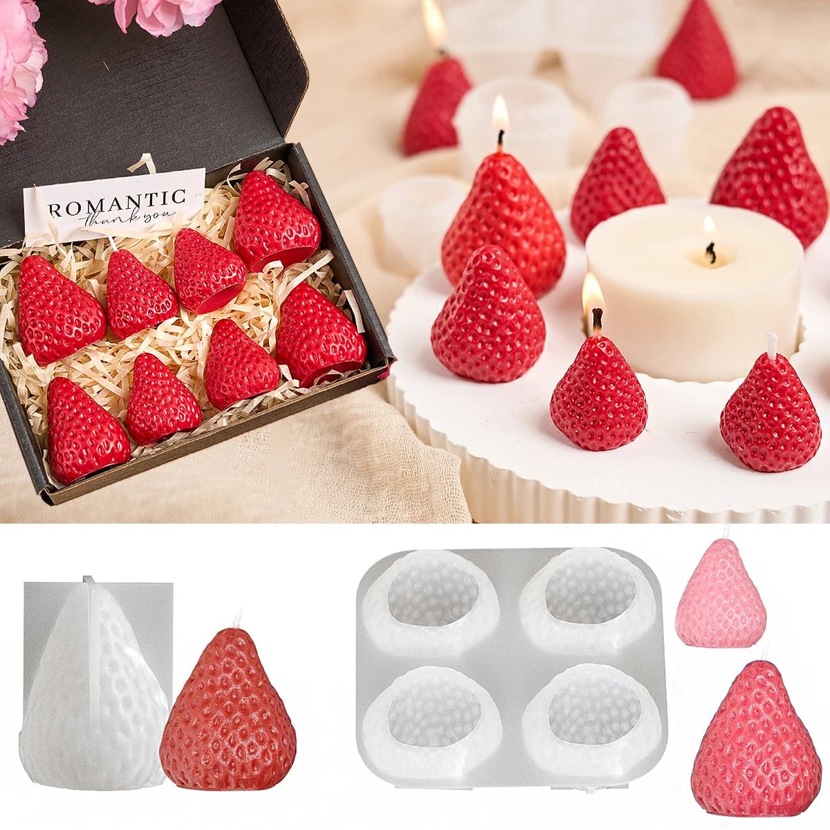 3D Strawberry Aromatherapy Candle Silicone Mold DIY Handmade Romantic Scented for Valentine's Day Party Home Decor Birthday Gift - Cozy & Co. Market