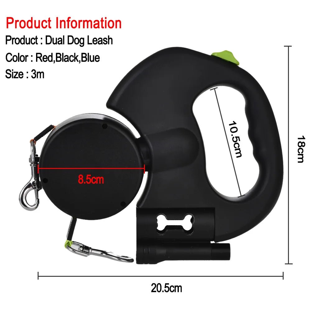 3m Retractable Dog Leash For Small Dogs Reflective Dual Pet Leash Lead 360 Swivel No Tangle Double Dog Walking Leash With Lights - Cozy & Co. Market