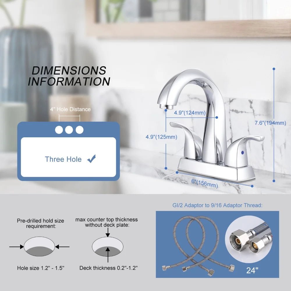 4 Inch Centerset Chrome Bathroom Faucet Hot Cold Water Mixer Wash Basin Tap Double Handle Bathroom Sink Faucet - Cozy & Co. Market