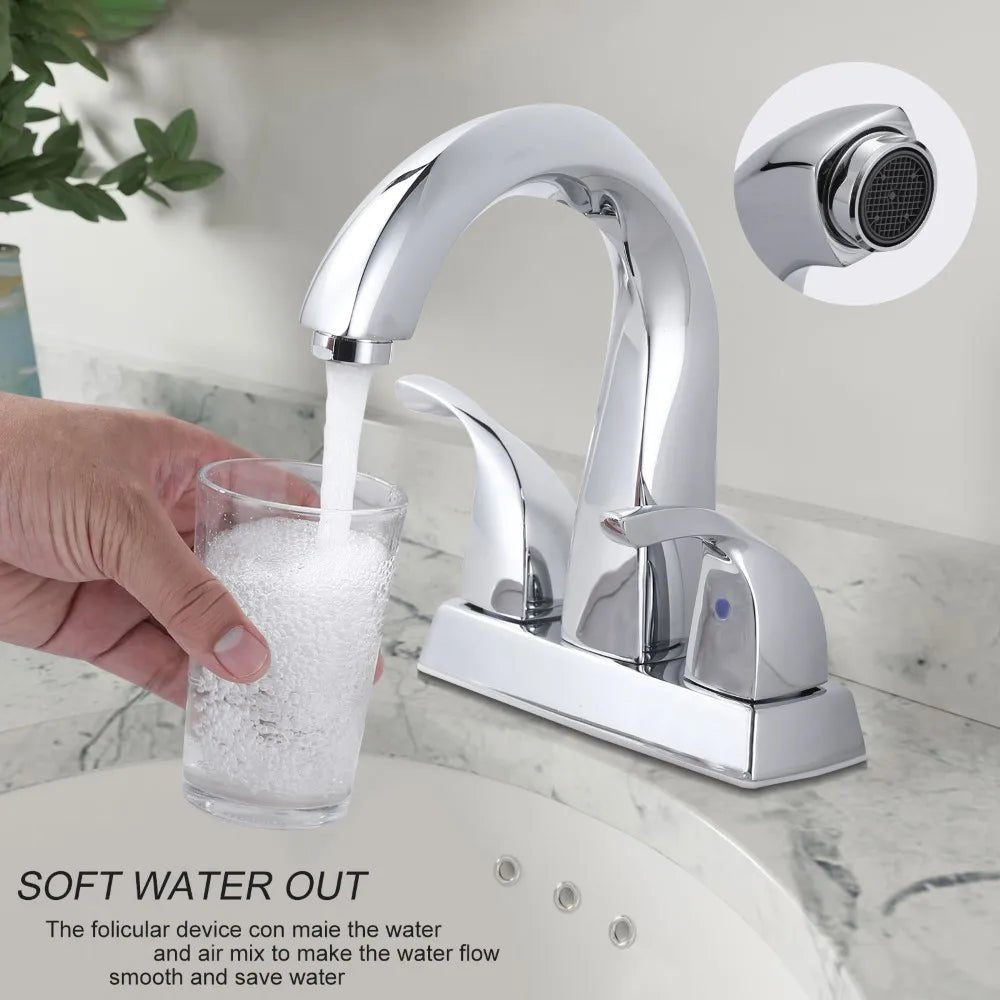 4 Inch Centerset Chrome Bathroom Faucet Hot Cold Water Mixer Wash Basin Tap Double Handle Bathroom Sink Faucet - Cozy & Co. Market
