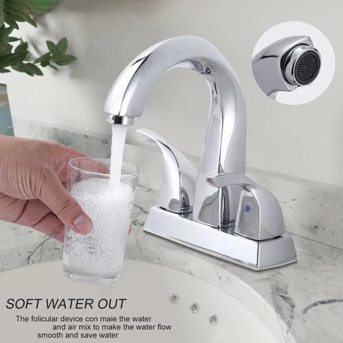4 Inch Centerset Chrome Bathroom Faucet Hot Cold Water Mixer Wash Basin Tap Double Handle Bathroom Sink Faucet - Cozy & Co. Market