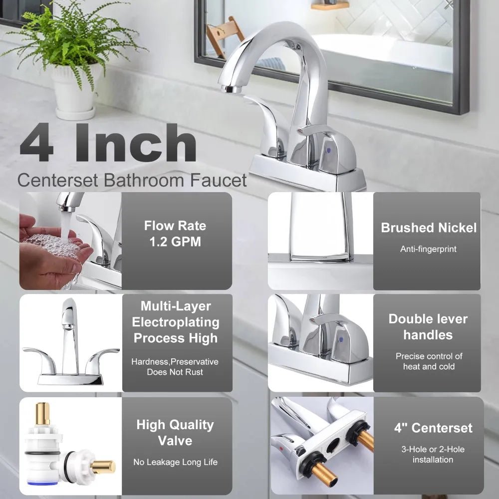 4 Inch Centerset Chrome Bathroom Faucet Hot Cold Water Mixer Wash Basin Tap Double Handle Bathroom Sink Faucet - Cozy & Co. Market