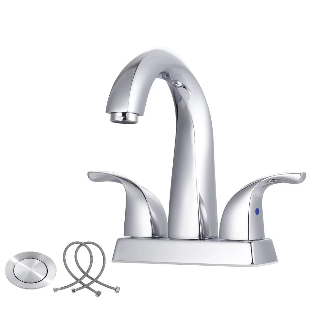 4 Inch Centerset Chrome Bathroom Faucet Hot Cold Water Mixer Wash Basin Tap Double Handle Bathroom Sink Faucet - Cozy & Co. Market