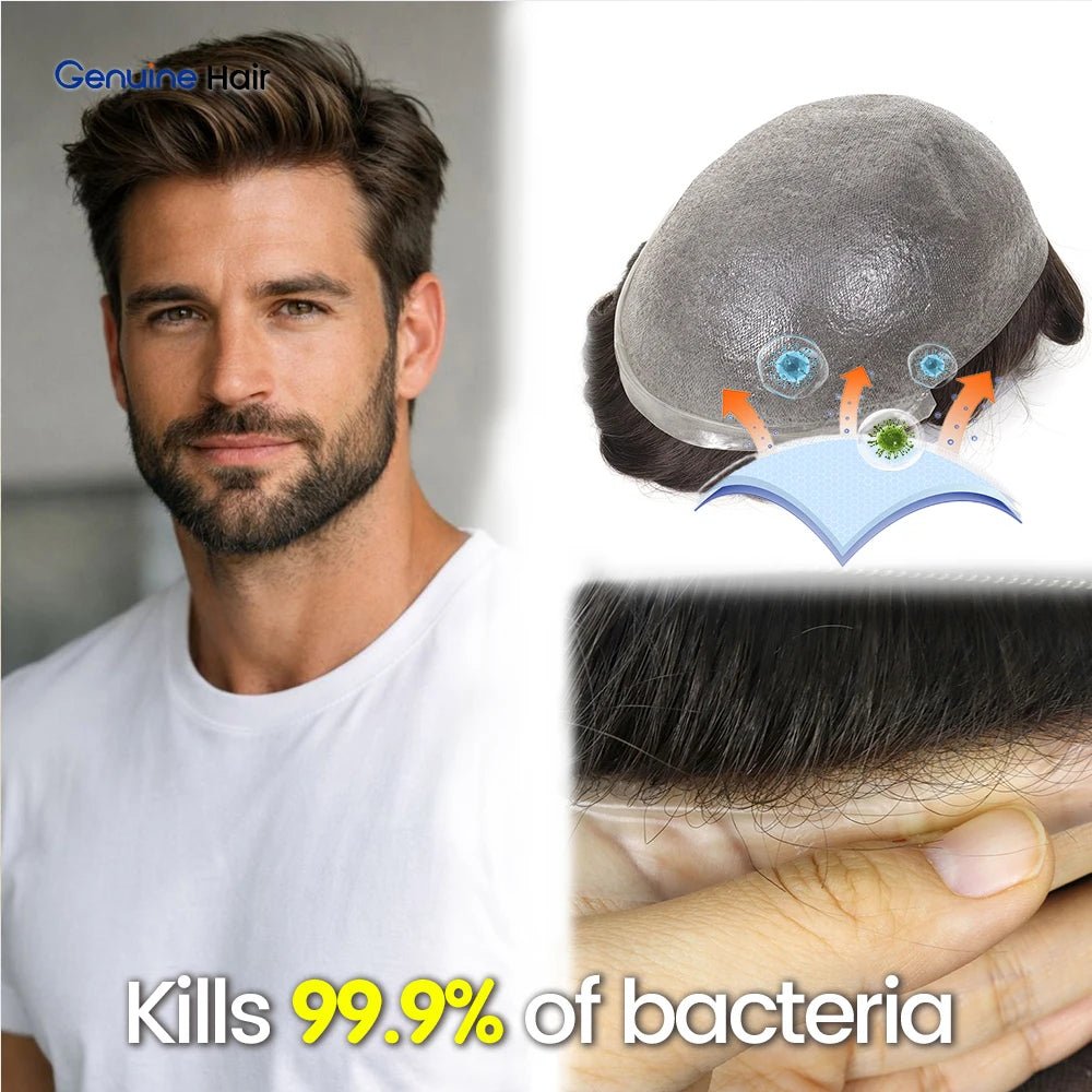 4 Ultra Thin Skin Men's Indian Hair Remy Toupee Antibacterial PU Base Hair Replacement System Natural V-looped Hairline - Cozy & Co. Market