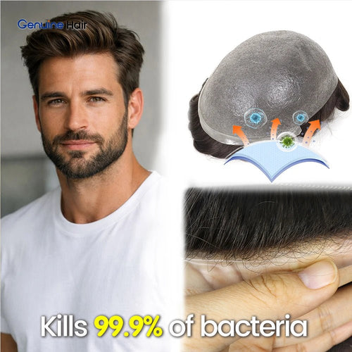 4 Ultra Thin Skin Men's Indian Hair Remy Toupee Antibacterial PU Base Hair Replacement System Natural V-looped Hairline - Cozy & Co. Market