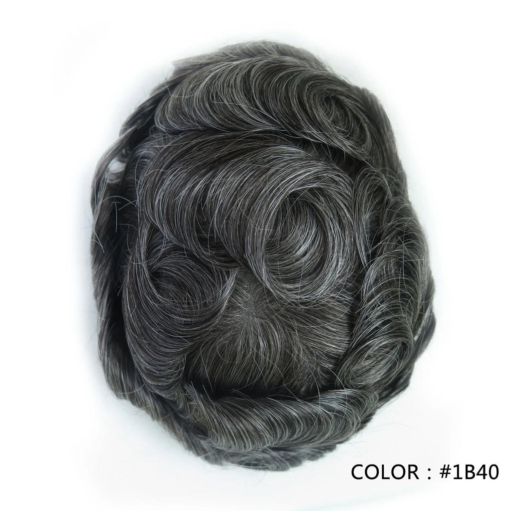 4 Ultra Thin Skin Men's Indian Hair Remy Toupee Antibacterial PU Base Hair Replacement System Natural V-looped Hairline - Cozy & Co. Market