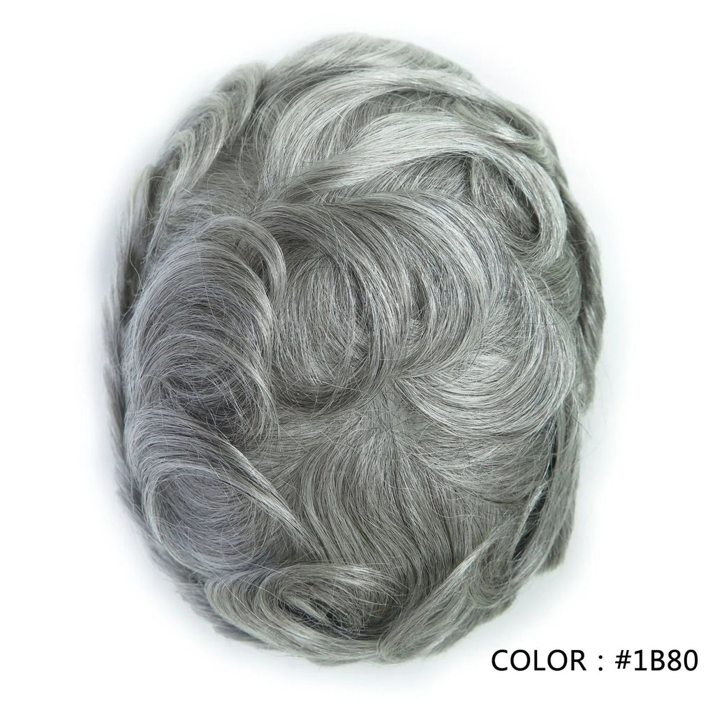 4 Ultra Thin Skin Men's Indian Hair Remy Toupee Antibacterial PU Base Hair Replacement System Natural V-looped Hairline - Cozy & Co. Market