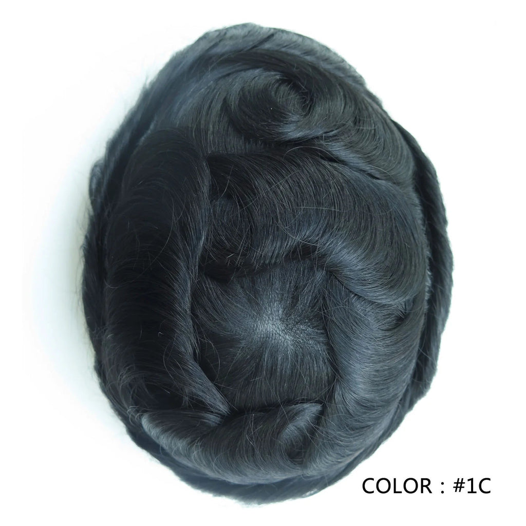 4 Ultra Thin Skin Men's Indian Hair Remy Toupee Antibacterial PU Base Hair Replacement System Natural V-looped Hairline - Cozy & Co. Market