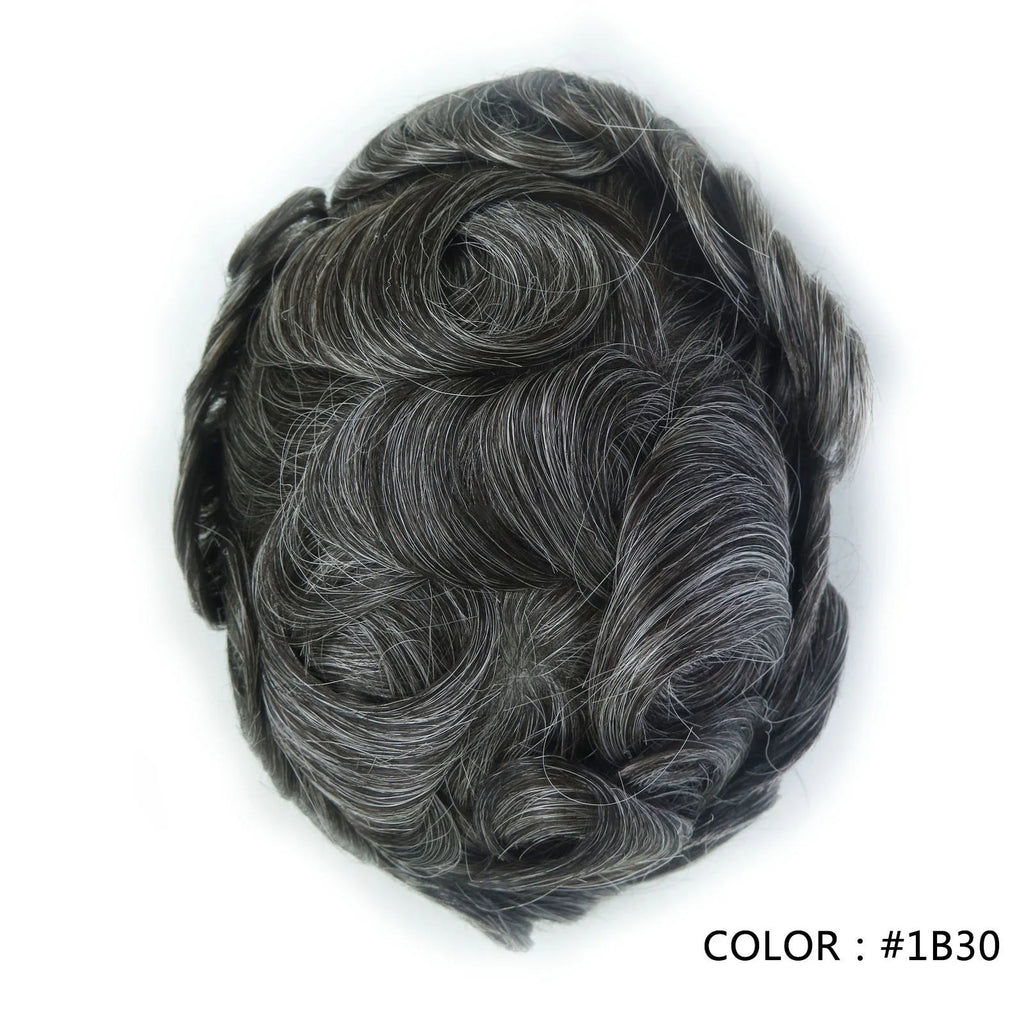 4 Ultra Thin Skin Men's Indian Hair Remy Toupee Antibacterial PU Base Hair Replacement System Natural V-looped Hairline - Cozy & Co. Market