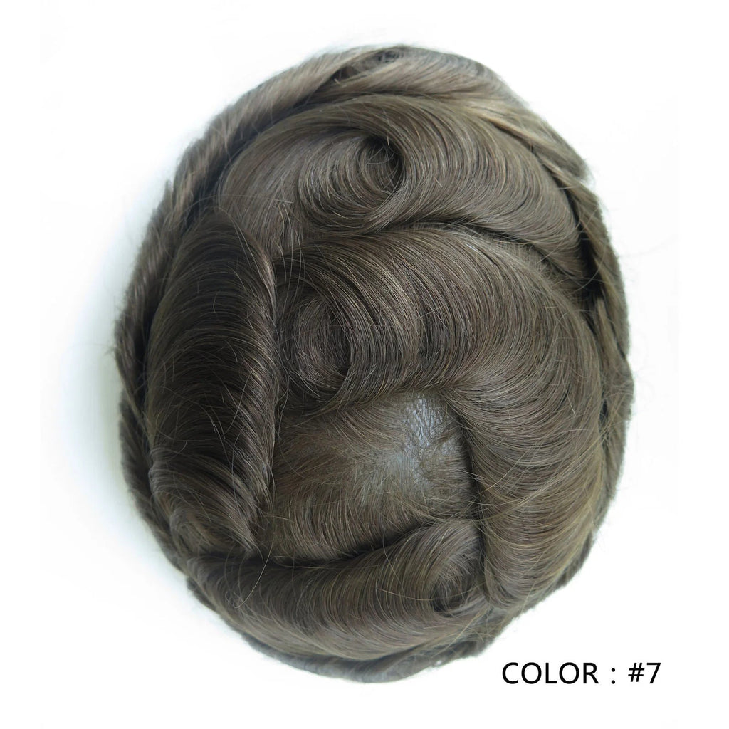 4 Ultra Thin Skin Men's Indian Hair Remy Toupee Antibacterial PU Base Hair Replacement System Natural V-looped Hairline - Cozy & Co. Market