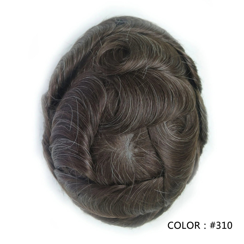 4 Ultra Thin Skin Men's Indian Hair Remy Toupee Antibacterial PU Base Hair Replacement System Natural V-looped Hairline - Cozy & Co. Market