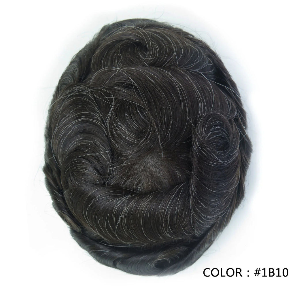 4 Ultra Thin Skin Men's Indian Hair Remy Toupee Antibacterial PU Base Hair Replacement System Natural V-looped Hairline - Cozy & Co. Market
