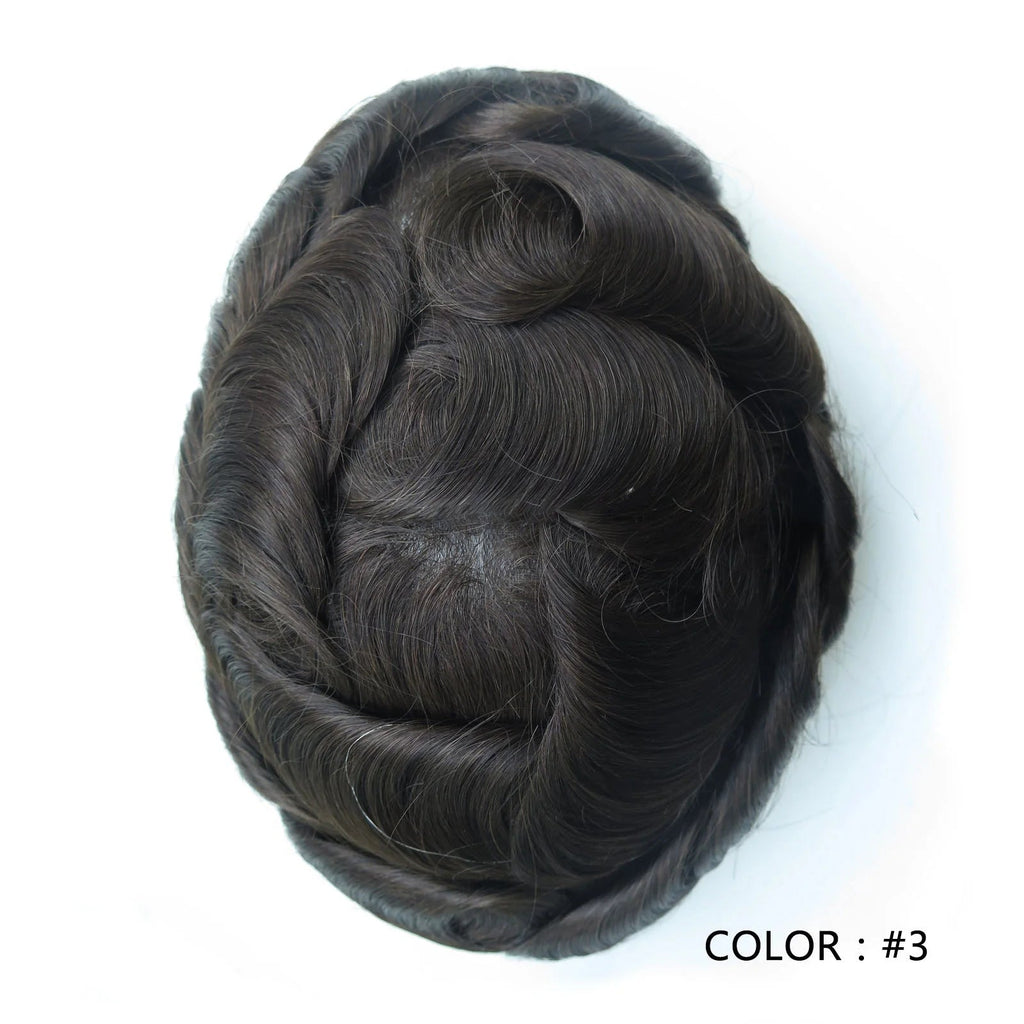 4 Ultra Thin Skin Men's Indian Hair Remy Toupee Antibacterial PU Base Hair Replacement System Natural V-looped Hairline - Cozy & Co. Market